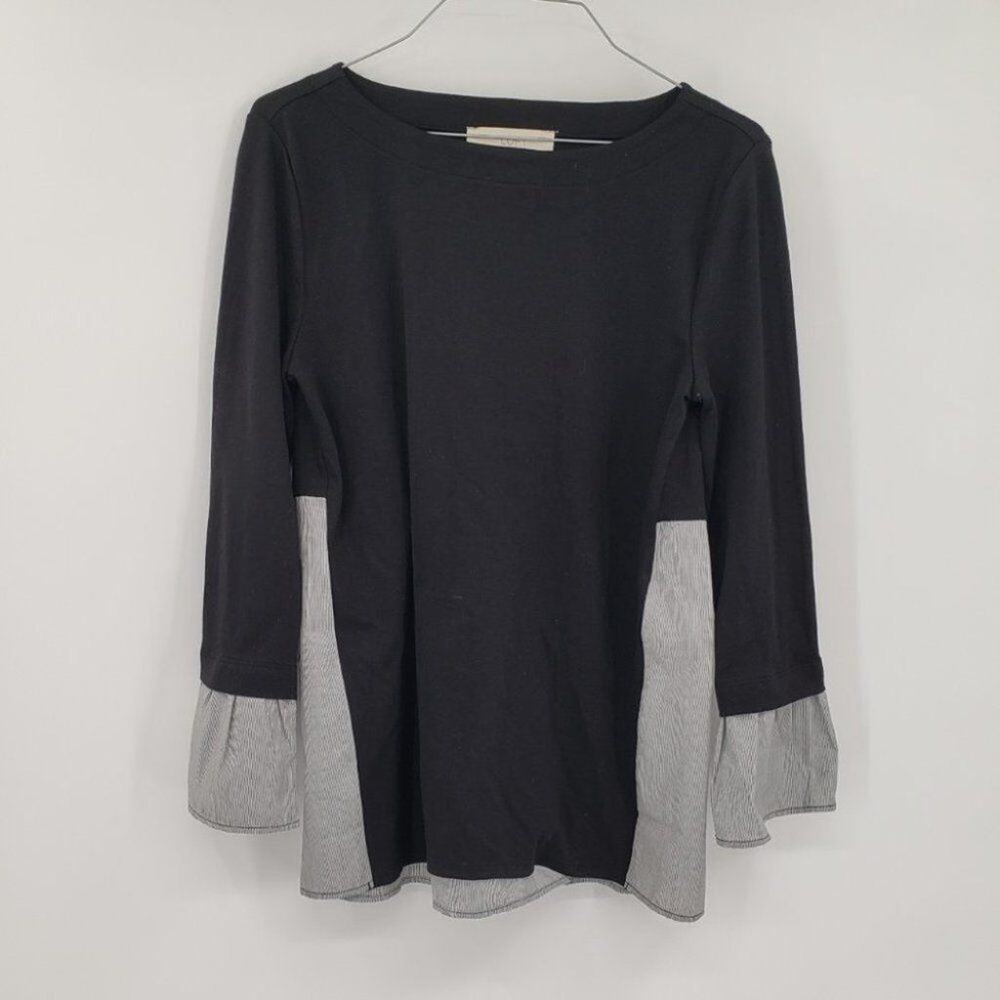 LOFT Bell Sleeve Black Shirt Size XS EUC